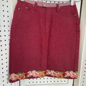 Canyon River Blues Red Mini Skirt with Floral Embroidery
